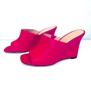 J.Crew Bianca Leather Wedge Sandals in Fuchsia Color Size 9